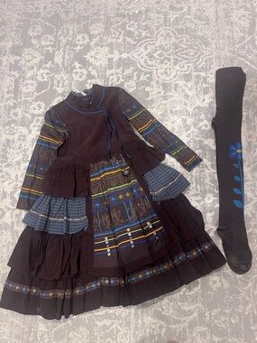 Stunning Jottum Girls Statement Dress Tights Set Corduroy Tiered Ruffle 6 (116)